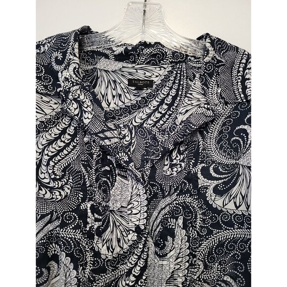 Talbots Womens Navy Blue White Paisley Cotton Pleated Tunic Top 2X - Picture 2 of 6
